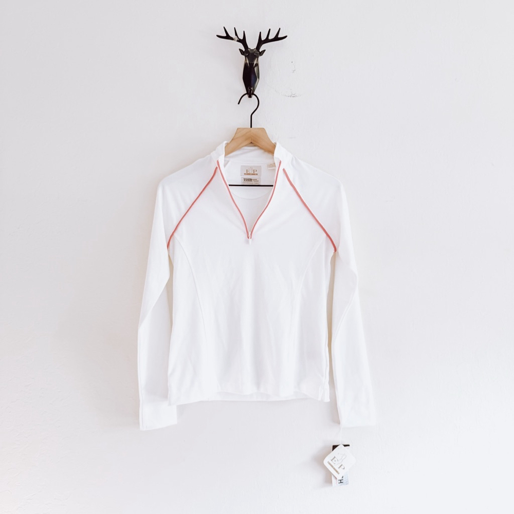 EP Pro Women's White Red Trim Long Sleeve Pullover Top XS NWT